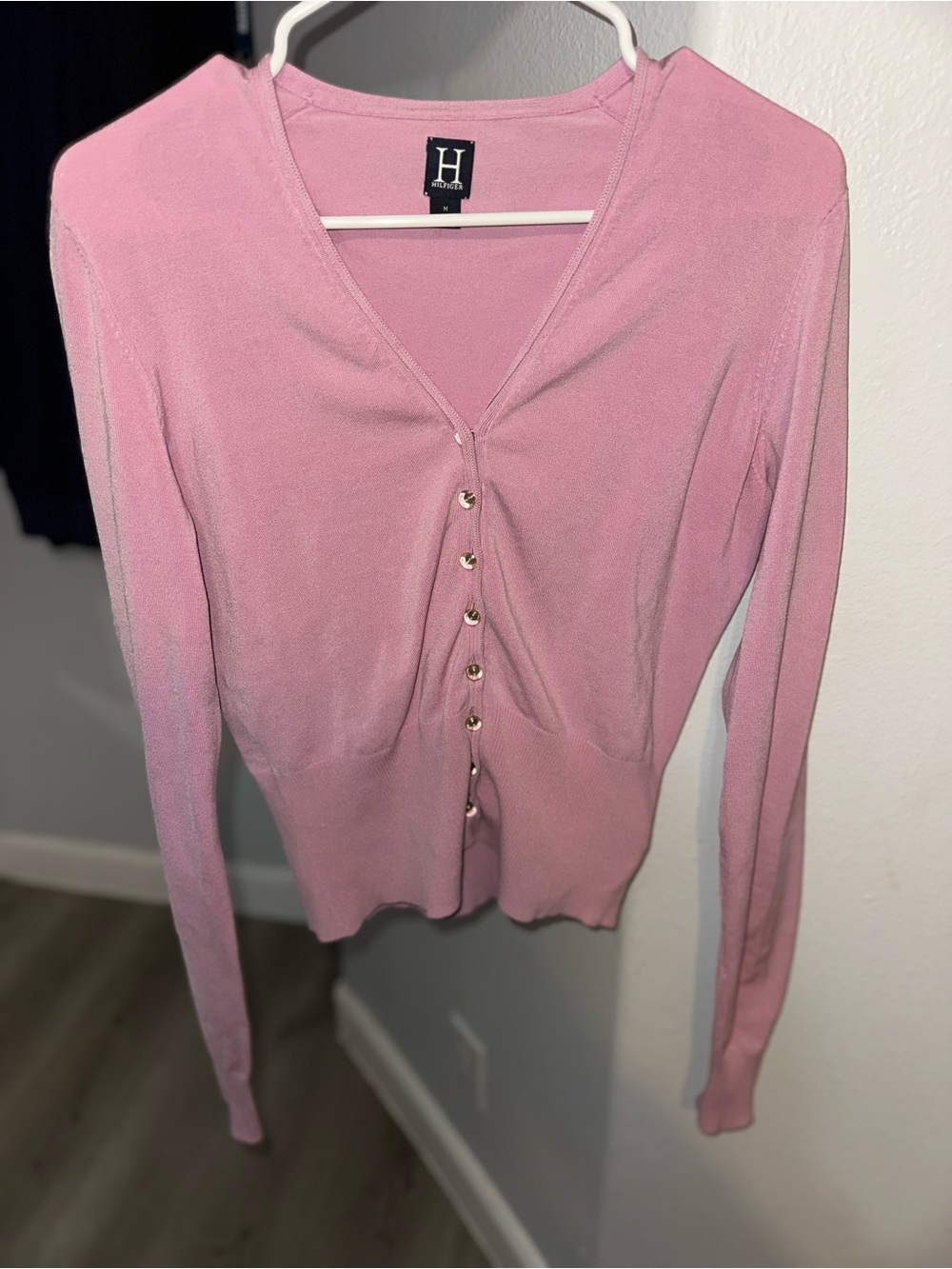 Vintage Hilfiger Silk blend Pink Button-Front V-Neck Cardigan